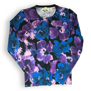 Jones New York Women's Purple & Blue Violet Floral Cardigan Size Small